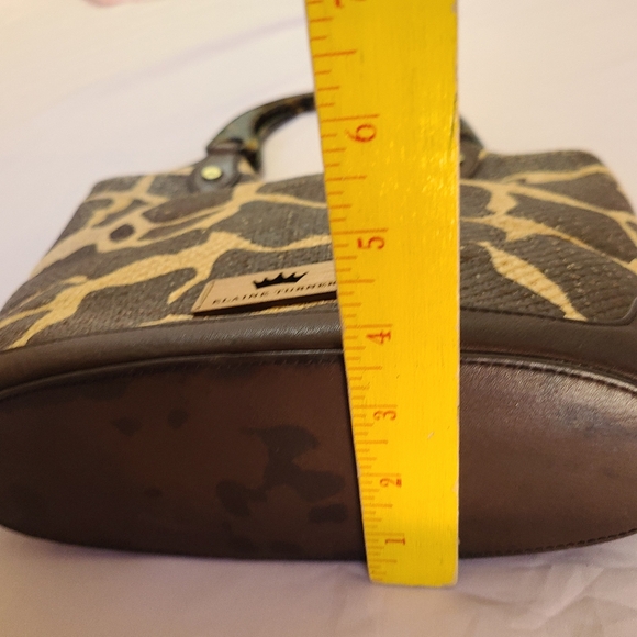 Elaine Turner Safari Giraffe Print Raffia Faux Turquoise Double Handled Handbag - Picture 9 of 9